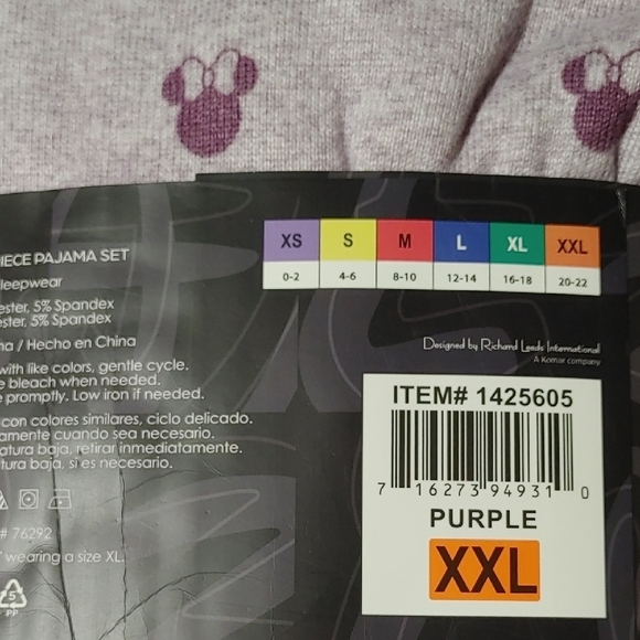 NWT Disney Ladies' 2 Piece Pajama Set Minnie Mouse Purple XXL - Picture 6 of 6